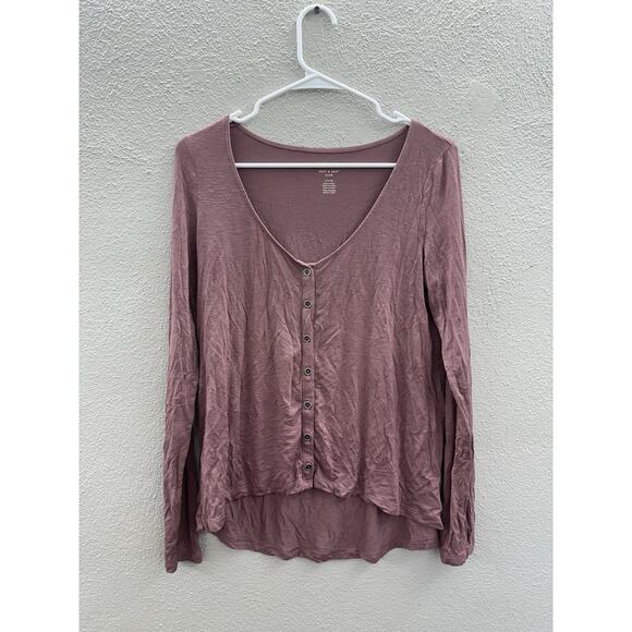American Eagle Womens Shirt Small Pink Long Sleeve Button Up Soft & Sexy Slub - Picture 1 of 11